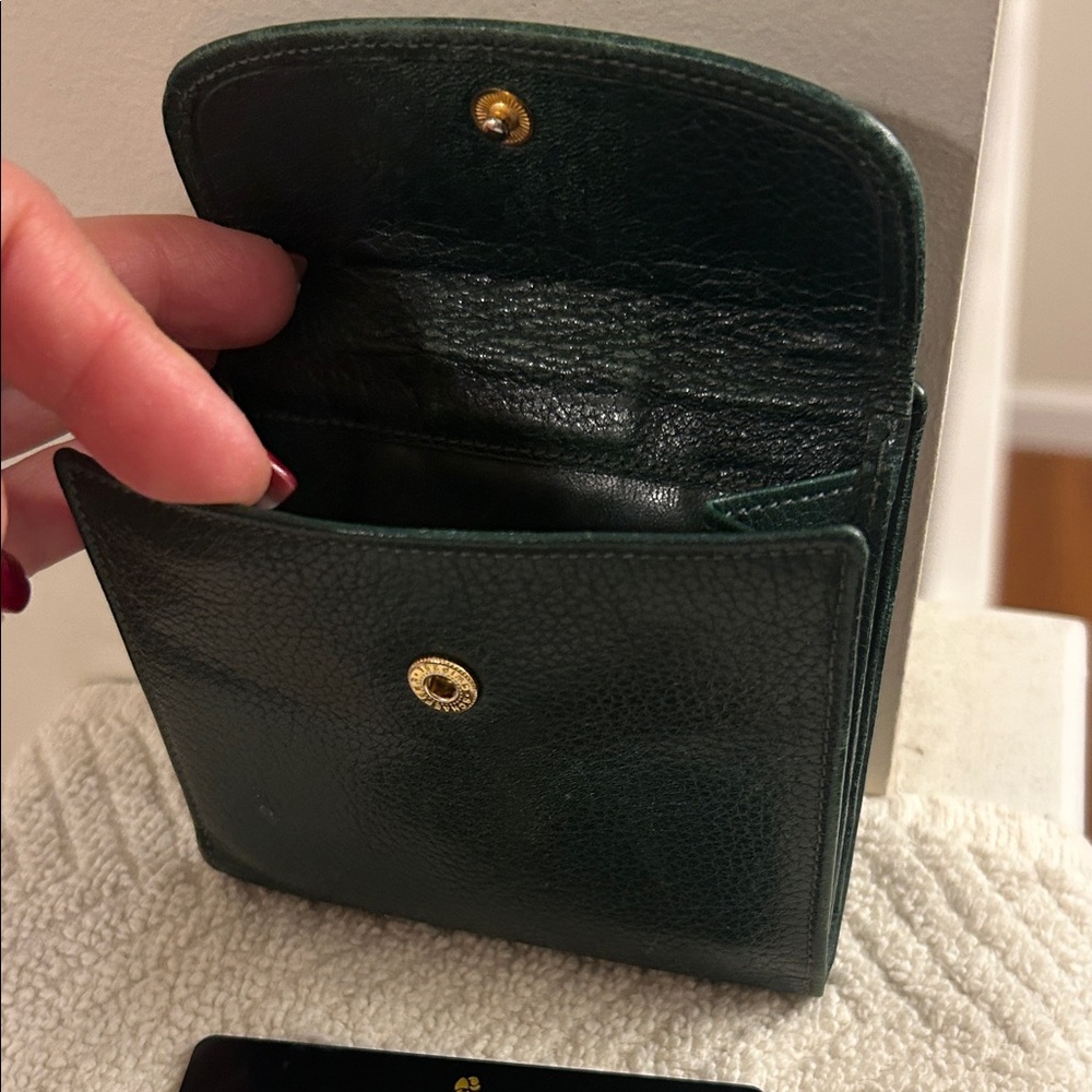 Lanvin Dark Green Leather Wallet Unisex Bill Fold Coins Card Slots - Picture 5 of 10